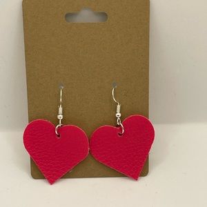 Faux leather pink heart handmade earrings